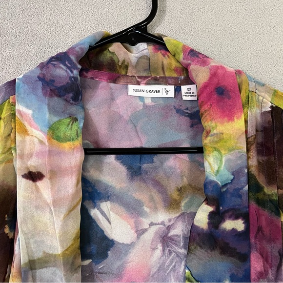 Susan Graver 2X Sleeveless Open Front Cardigan Vest Sheer Chiffon Floral - Picture 4 of 9